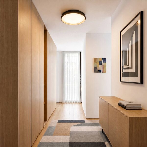 Lindby Stropné LED svetlo Jovian, čierne, Ø 40 cm, stmievateľné, Čierna, Obývacia izba / jedáleň, Plast, Moderný, Závesné svietidlo