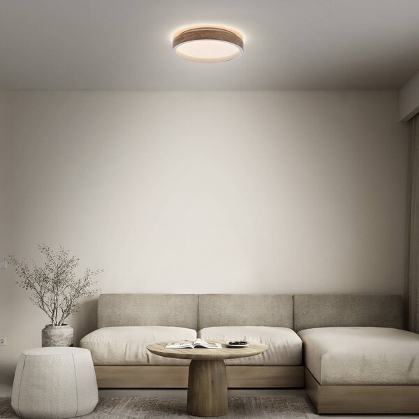 OSRAM Stropné LED svetlo ORBIS MARIANO, drevo/biela, Ø 41 cm, stmievateľné, Svetlé drevo, Obývacia izba / jedáleň, kov, Moderný, Závesné svietidlo