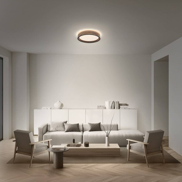 OSRAM Stropné LED svetlo ORBIS MARIANO drevo/čierna Ø 41 cm stmievateľné, Svetlé drevo, Obývacia izba / jedáleň, kov, Moderný, Závesné svietidlo