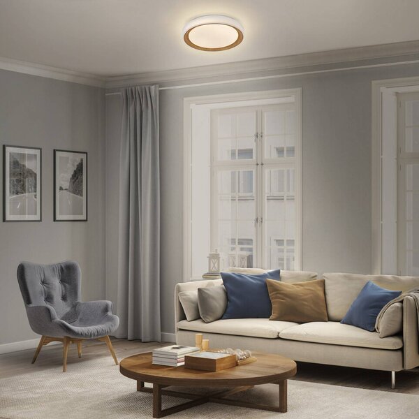 OSRAM stropné LED svetlo ORBIS GLORIE, biele/drevené, Ø 40 cm, clickdim, Biela / opálová, Obývacia izba / jedáleň, kov, Moderný, Závesné svietidlo