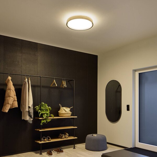 OSRAM Stropné LED svetlo ORBIS MARIANO drevo/čierna Ø 51 cm stmievateľné, Svetlé drevo, Obývacia izba / jedáleň, kov, Moderný, Závesné svietidlo