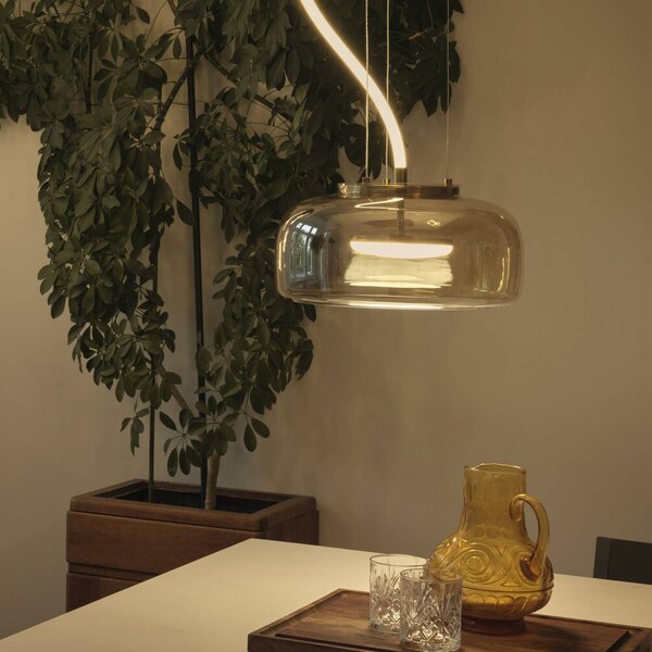 OSRAM LED závesné svietidlo DECOR GLOW, jantárová/zlatá, Ø 38 cm, smer svetla, Mosadz / zlato, Obývacia izba / jedáleň, Sklo, Moderný, Závesné svietidlo