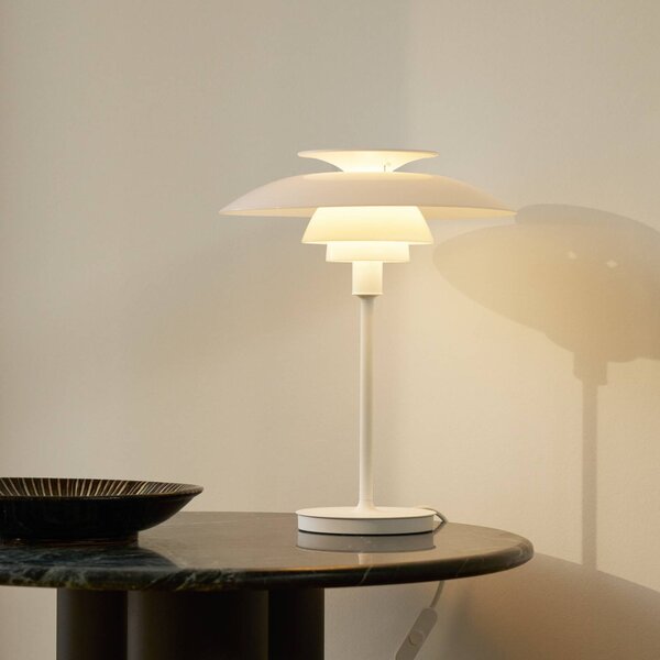 Louis Poulsen stolová lampa PH80, opálovo biela, výška 40 cm, E14, Biela / opálová, Obývacia izba / jedáleň, Hliník, Škandinávsky, Stojacie svietidlo