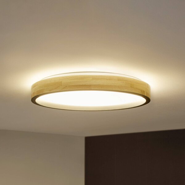 OSRAM Stropné LED svetlo ORBIS MARIANO drevo/čierna Ø 51 cm stmievateľné, Svetlé drevo, Obývacia izba / jedáleň, kov, Moderný, Závesné svietidlo