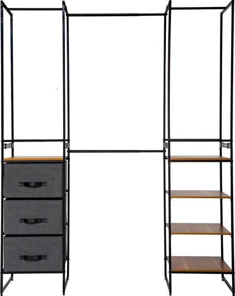 5five Simply Smart Modulárna šatníková skriňa z kovu, MDF dosky čierna 198cm x 180cm x 46,5cm