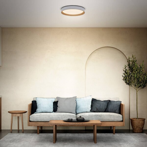 OSRAM Stropné LED svetlo ORBIS LARIOS, biele/drevené, Ø 29 cm, stmievateľné, Biela / opálová, Obývacia izba / jedáleň, kov, Moderný, Závesné svietidlo