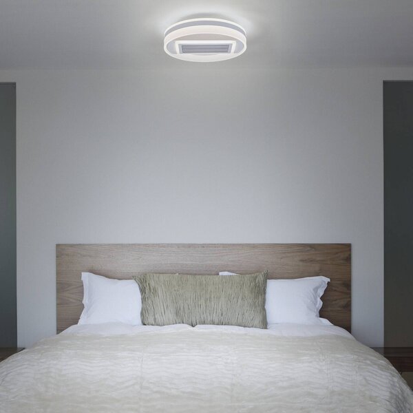 OSRAM Stropný ventilátor LED GRILL, Ø 50 cm, biely, s diaľkovým ovládaním, Biela / opálová, Obývacia izba / jedáleň, kov, Moderný, Stropné svetlo polkruhové s priestorom