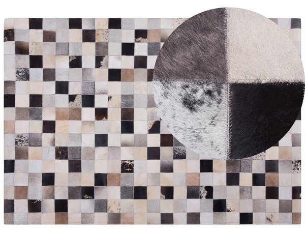 Koberec viacfarebný hovädzia koža 160 x 230 cm geometrický vzor patchwork ručná výroba obdĺžnikový tvar moderný štýl obývačka spálňa