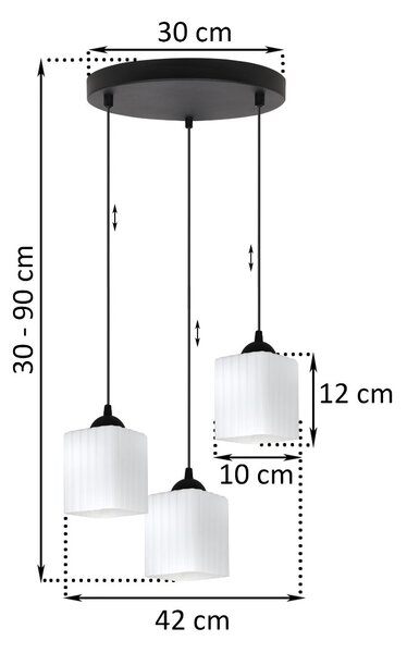 Závesné svietidlo Riffle Square, 3x biele sklenené tienidlo, b, o