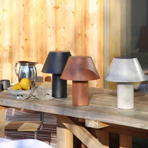 Markslöjd LED solárna stolová lampa Vivo, sivá, IP44, výška 30 cm, stmievateľné., Hliník / sivá / zinok, kov, Škandinávsky, Stojacie svietidlo