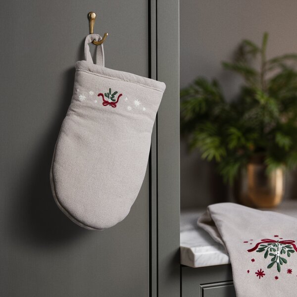 Vyšívaná chňapka Mistletoe White