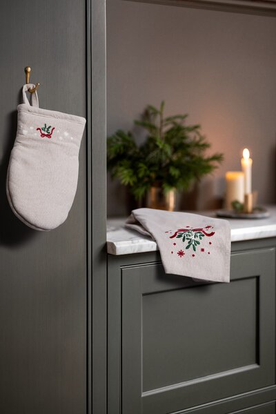 Vyšívaná chňapka Mistletoe White