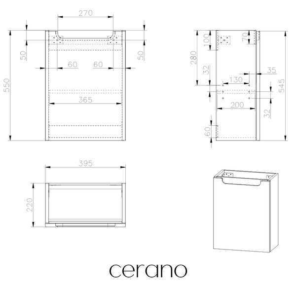 CERANO - Umývadlová skrinka pre WC Sora - dub medový - 39,5x55x22 cm