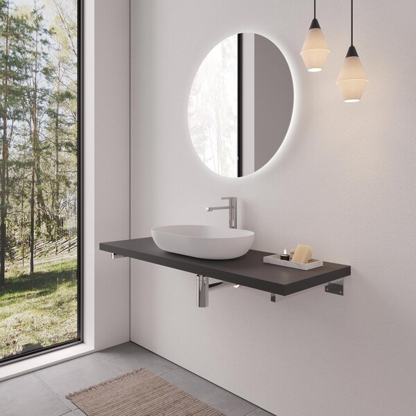CERANO - Doska pod umývadlo Navira Pro + 3 skryté konzoly - čierna matná - 140x46x3, 6 cm