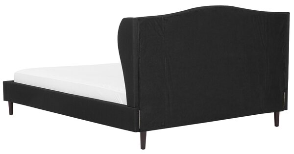 Posteľ čierna 180 x 200 cm čalúnený rám postele s čelom a roštom dvojlôžková klasický dizajn