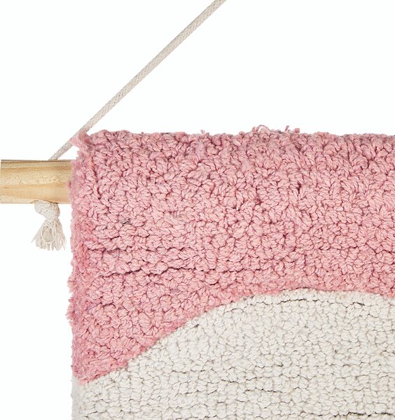 Nástenná dekorácia béžová viacfarebná bavlna vlna eukalyptové drevo pletená ručná výroba so strapcami makramé boho štýl dekorácie doplnky