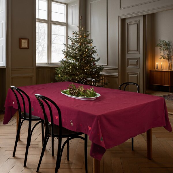 Vyšívaný obrus Christmas Fable Red 270 × 150 cm