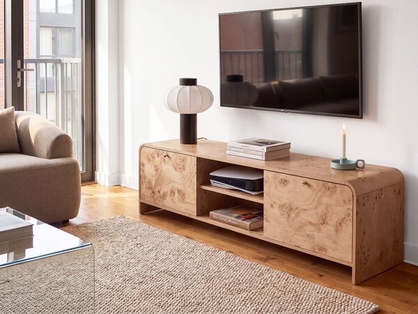 Nočný stolík hnedý efekt koreňovej kresby dreva MDF melamínová povrchová úprava mid-century modern štýl obývacia izba
