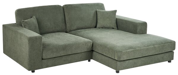 Rohová pohovka 3-miestna zelená čalúnená ľavý roh bočné opierky extra vankúše minimalistický moderný štýl