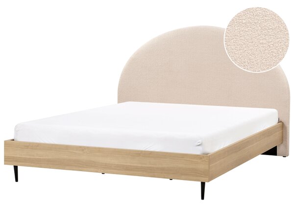 Posteľ béžová buklé svetlé drevo 180 x 200 cm čalúnené čelo MDF rám kovové nohy lamelový rošt moderný štýl spálňa