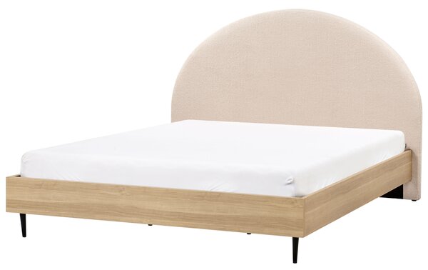Posteľ béžová buklé svetlé drevo 180 x 200 cm čalúnené čelo MDF rám kovové nohy lamelový rošt moderný štýl spálňa