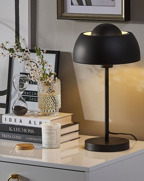 Stolná lampa čierna kov matná povrchová úprava 44 cm okrúhle kupolovité tienidlo nočný stolík osvetlenie moderný štýl obývačka spálňa