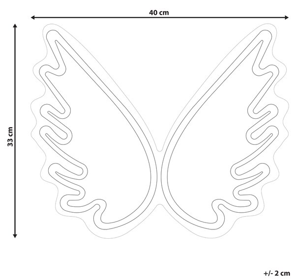 Neónová LED svietiaca dekorácia v tvare krídel biela PVC materiál dekoratívne svietidlo na batérie