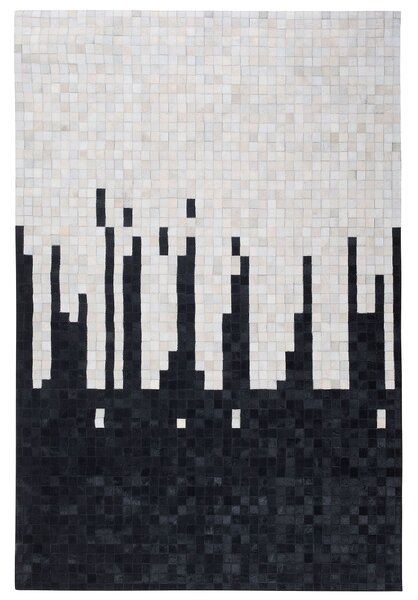 Koberec čierno-biely kožený 160 x 230 cm pravá hovädzia koža abstraktný patchworkový obdĺžnikový moderný
