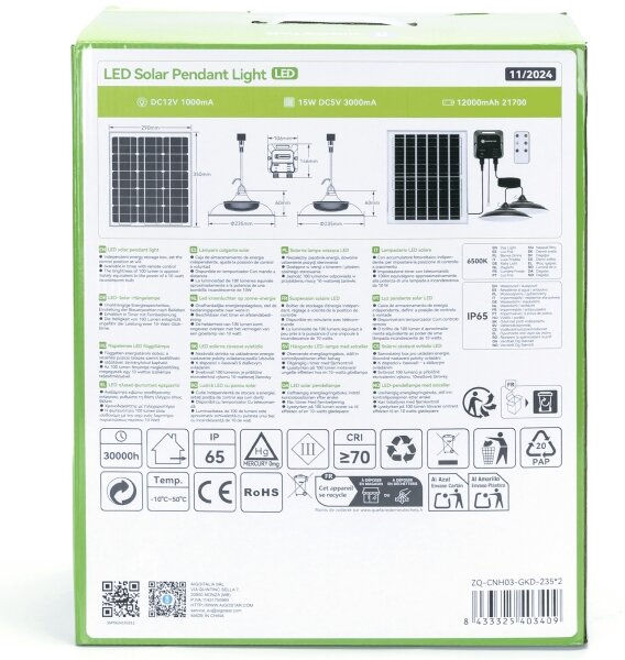 Aigostar - LED Solárny luster 2xLED/70W/12V 12000 mAh 6500K pr. 23,5 cm