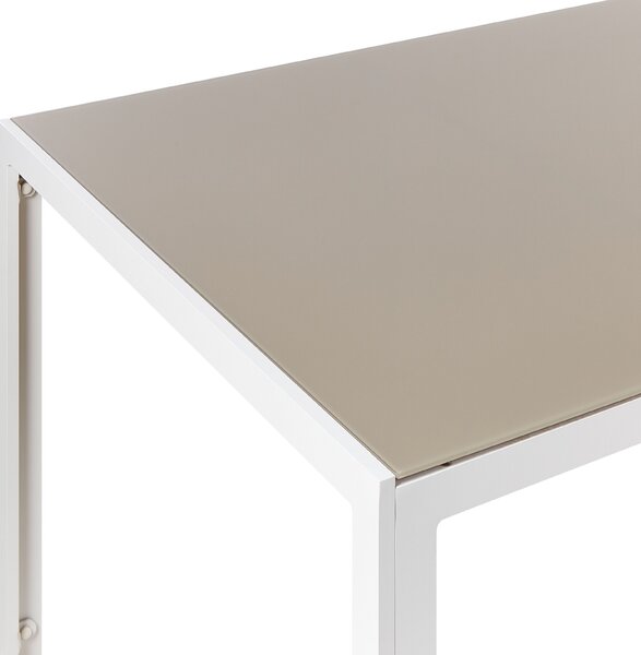 Záhradný jedálenský stôl béžová vrchná doska z tvrdeného skla biely hliníkový rám 160 x 90 cm moderný dizajn exteriér