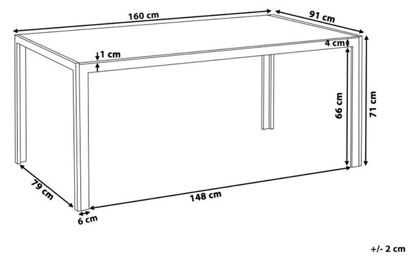 Záhradný jedálenský stôl béžová vrchná doska z tvrdeného skla biely hliníkový rám 160 x 90 cm moderný dizajn exteriér