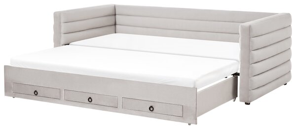 Rozkladacia posteľ sivá zamatová čalúnený rám postele so zásuvkami 90 x 200 cm glamour štýl