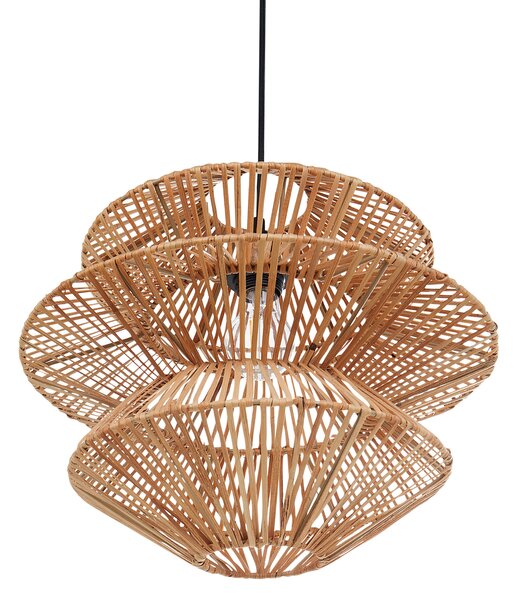 Závesná lampa prírodná ratanové tienidlo čierna kovová objímka na žiarovku boho stropné svietidlo obývačka spálňa chodba