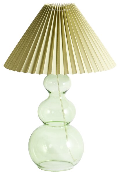 Stolná lampa zelená sklenený podstavec plisované látkové tienidlo obývačka spálňa moderný štýl
