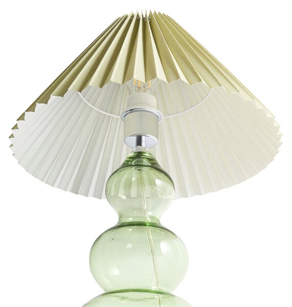Stolná lampa zelená sklenený podstavec plisované látkové tienidlo obývačka spálňa moderný štýl