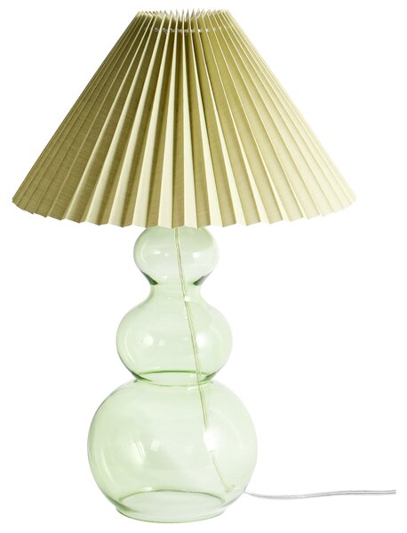 Stolná lampa zelená sklenený podstavec plisované látkové tienidlo obývačka spálňa moderný štýl