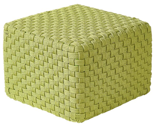 Vonkajší taburet zelený syntetický materiál 50 x 50 x 35 cm štvorcový tvar pletený ručná výroba puf podnožka moderný boho štýl záhrada