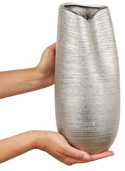 Dekoratívna stolná váza strieborná kameninová 32 cm glamour dizajn bytové doplnky