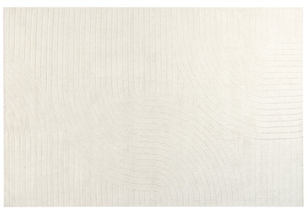 Koberec béžový vlnený 200 x 300 cm s abstraktným vzorom obývacia izba spálňa moderný minimalistický dizajn