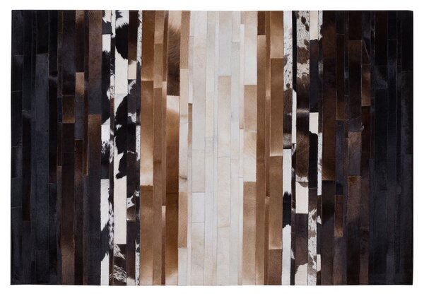 Koberec čierny s béžovým kožený 140 x 200 cm obdĺžnikový patchworkový ručne vyrobený