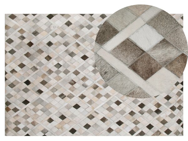 Koberec sivý a béžový viacfarebný 140 x 200 cm kožený patchworkový vzor rustikálny moderný