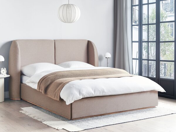 Posteľ s úložným priestorom sivobéžová látkové čalúnenie polyester 160 x 200 cm s čelom moderný štýl spálňa