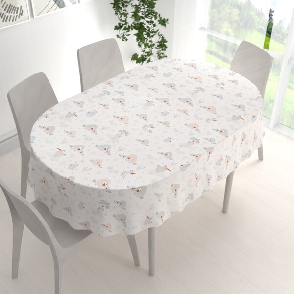 Biante Detský bavlnený oválny obrus Sandra SA-614 Veselé vtáčiky na bielom 50x100 cm