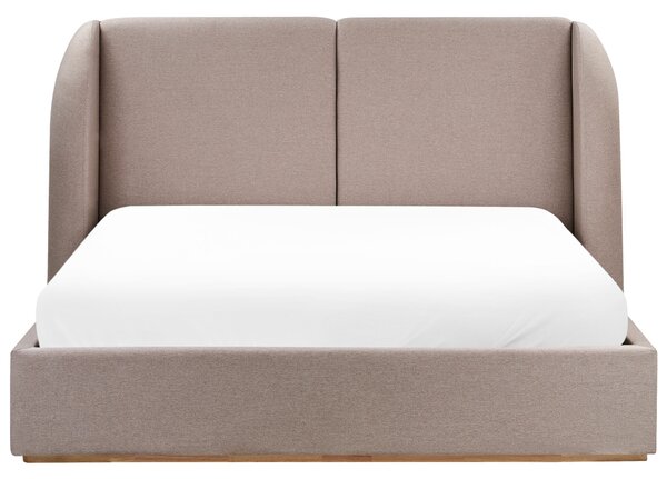 Posteľ s úložným priestorom sivobéžová látkové čalúnenie polyester 160 x 200 cm s čelom moderný štýl spálňa