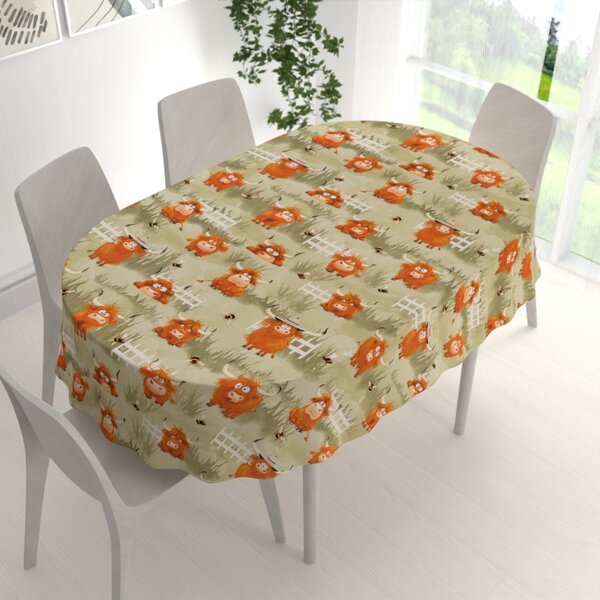 Biante Detský bavlnený oválny obrus Sandra SA-612 Býčky na pastve na zelenom 50x100 cm