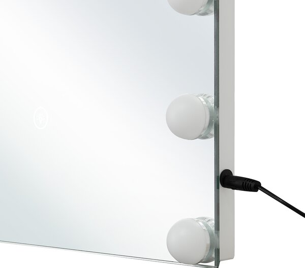 Nástenné zrkadlo s LED svetlom biele 40 x 50 cm obdĺžnikové Hollywoodske zrkadlo so žiarovkami na toaletný stolík