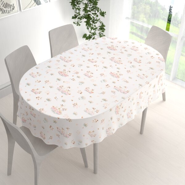 Biante Bavlnený oválny obrus Sandra SA-610 Labute medzi leknami na bielom 50x100 cm
