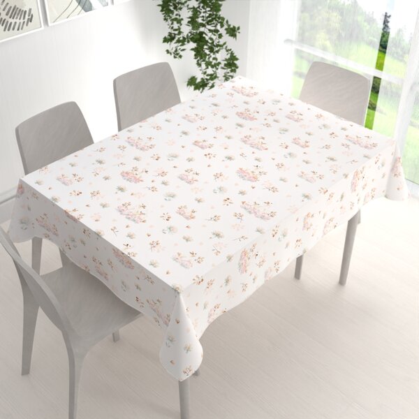 Biante Bavlnený obdĺžnikový obrus Sandra SA-610 Labute medzi leknami na bielom 50x100 cm