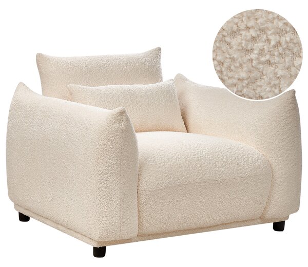 Kreslo biele buklé čalúnenie čierne nohy s opierkami rúk a vankúšom retro glamour art deco štýl obývačka spálňa