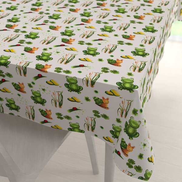 Biante Detský bavlnený obdĺžnikový obrus Sandra SA-609 Žabky a slimáky na bielom 50x100 cm